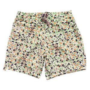 Patagonia Board Shorts Men’s 36 Geometric Print Swim Trunks Green Orange Nylon